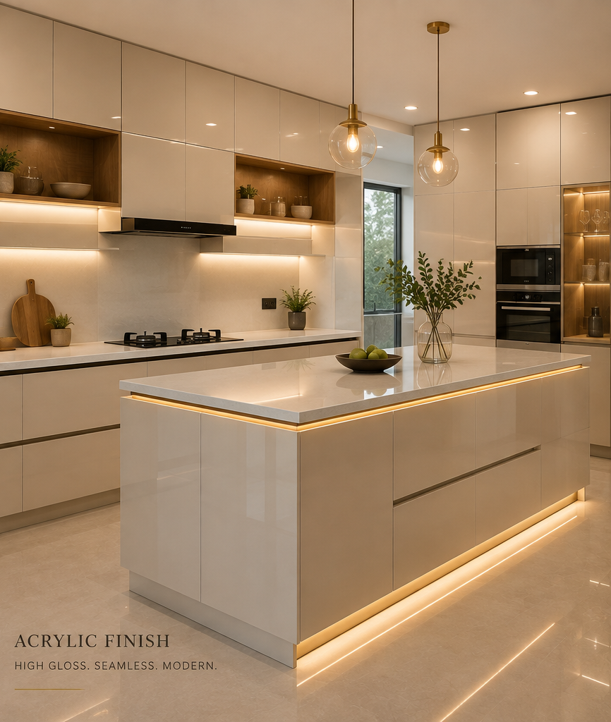 High-gloss acrylic kitchen cabinet