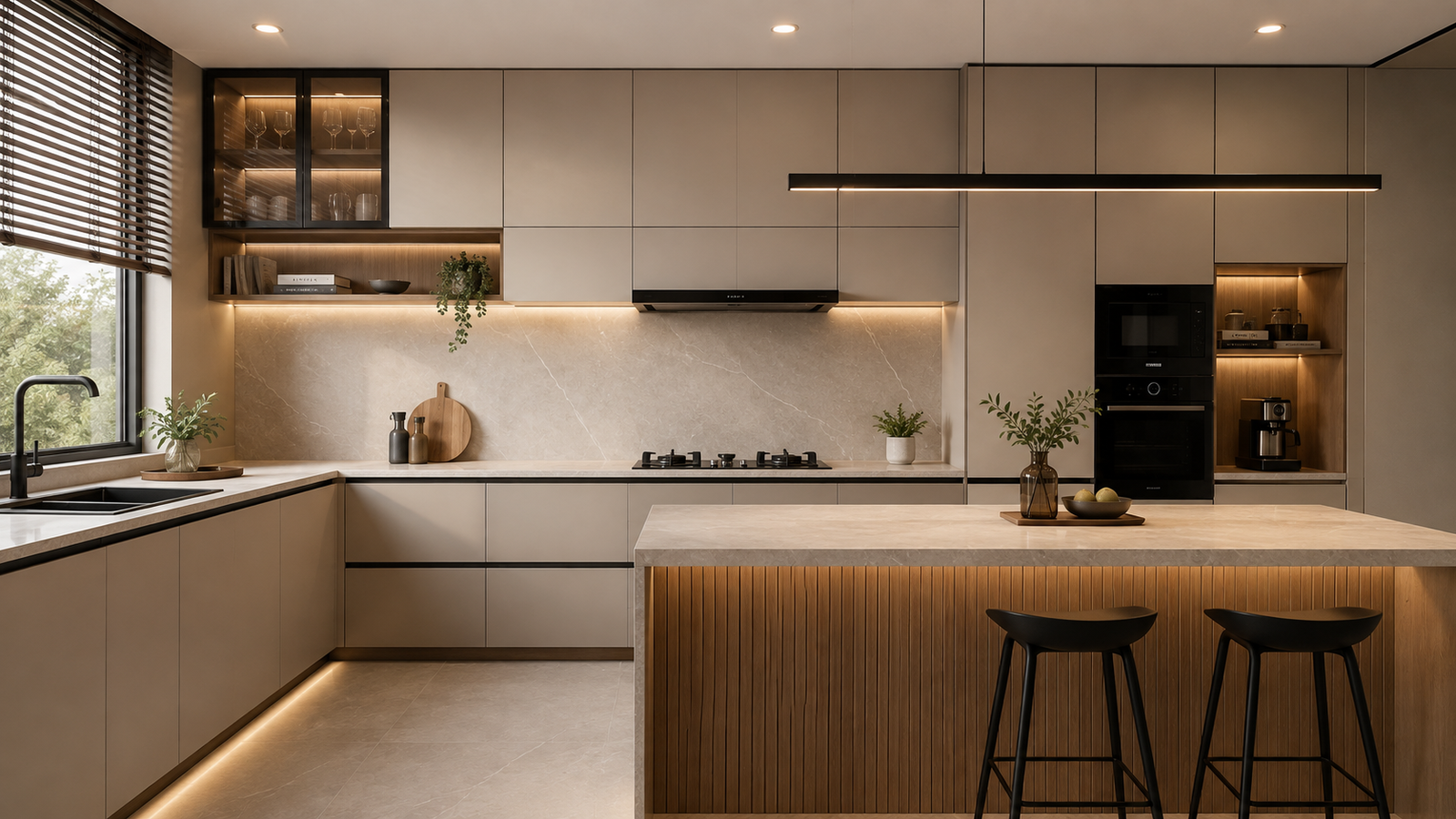 Laminate-finish kitchen shutters