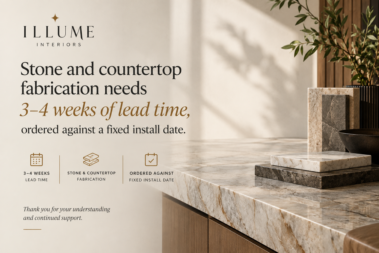 Stone countertop being measured and fitted in a kitchen
